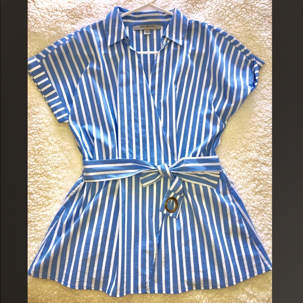 Andrew Marc New York (White/Blue Blouse Small)